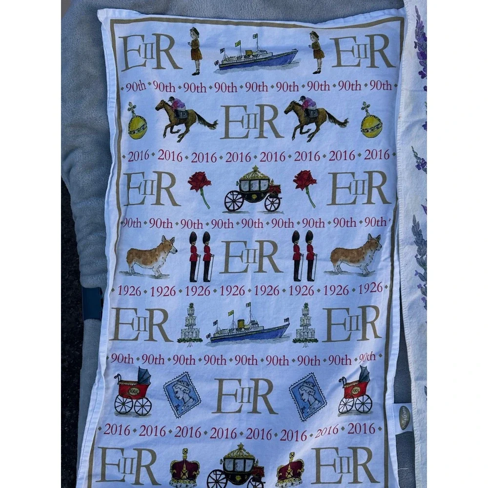 Vintage British Tea Towel Lot Ulster Irish Linen Beefeater Cambridge QEII 4pc